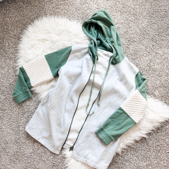 Hem & Thread Tops - Hem & Thread | Quilted Sleeve Zip-up Hoodie in Sage